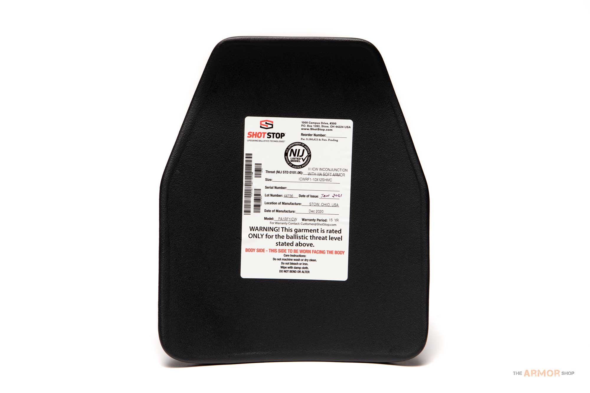 ShotStop Duritium® III ICW Shooter (Front) Plate