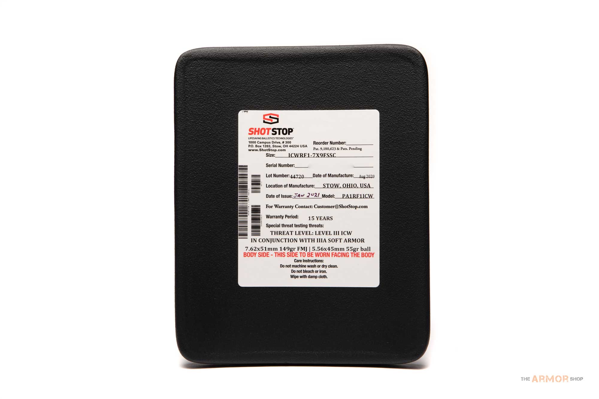 ShotStop Duritium® III ICW - Level III Body Armor 7 x 9 Full Size