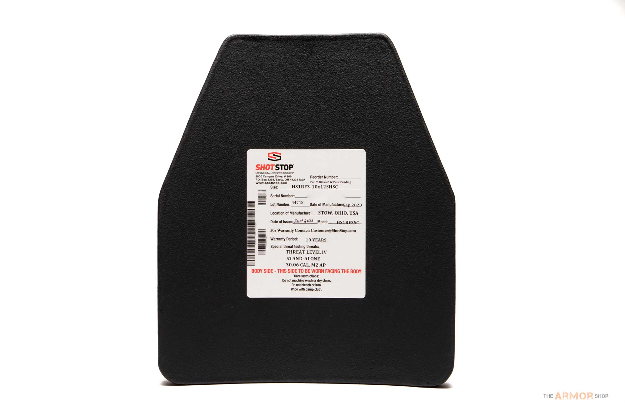 ShotStop Duritium® IV+HS Shooter (Front) Plate
