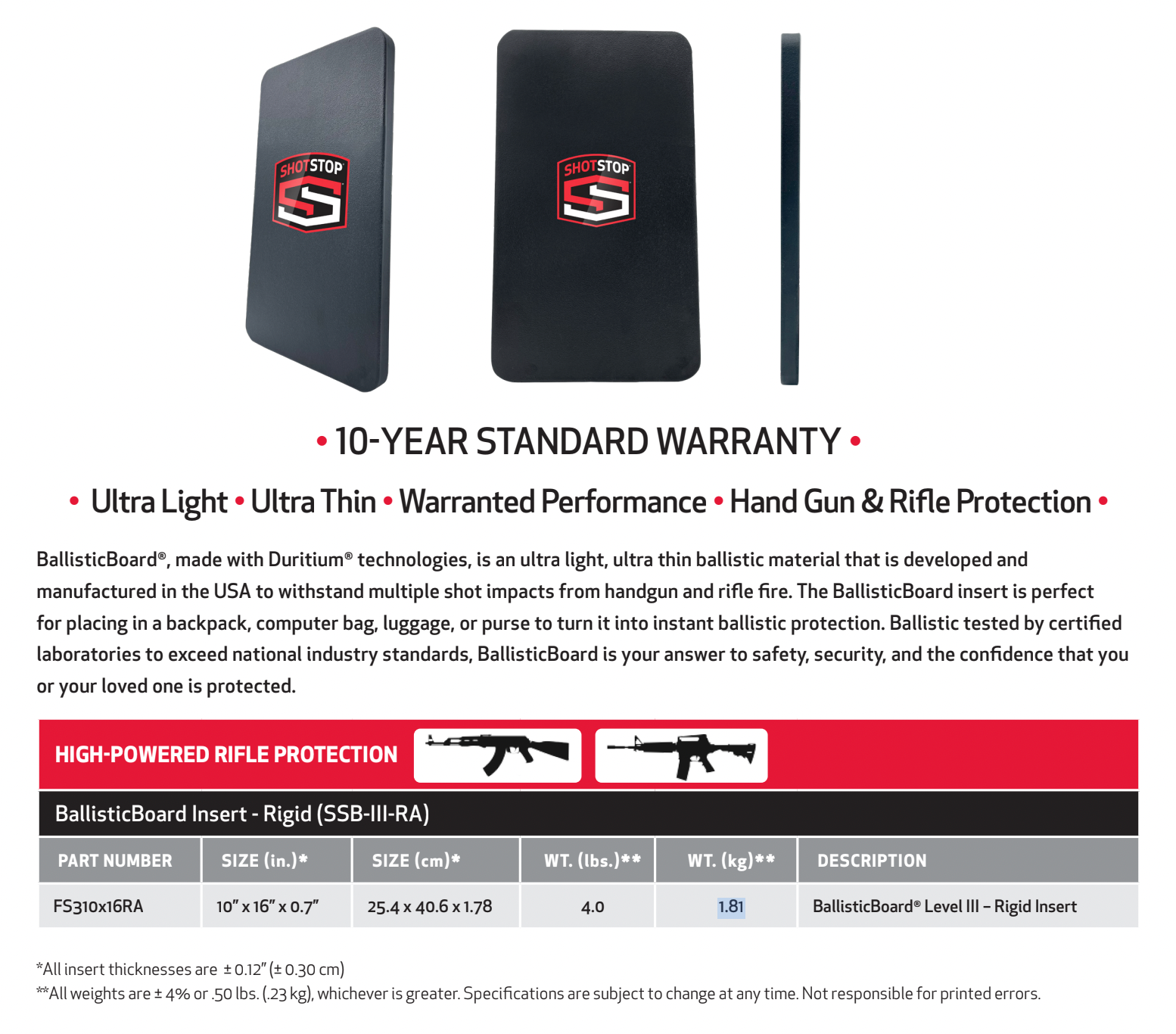 BallisticBoard® III RA - Rifle Protection (AR-15, AK-47)
